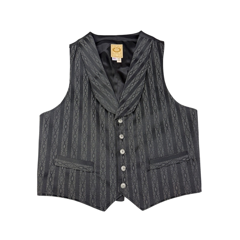 Wah Maker Frontier Clothing Mens Black Stripe Shawl Lapel Western Vest Size M
